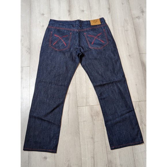 Akoo Brand 40x33 Dark Wash Red Stitching Straight Cut  Denim Jeans - Picture 6 of 12